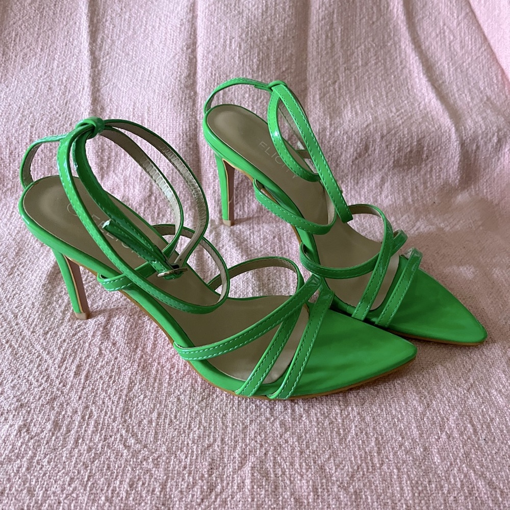 Neon green strappy stilettos
